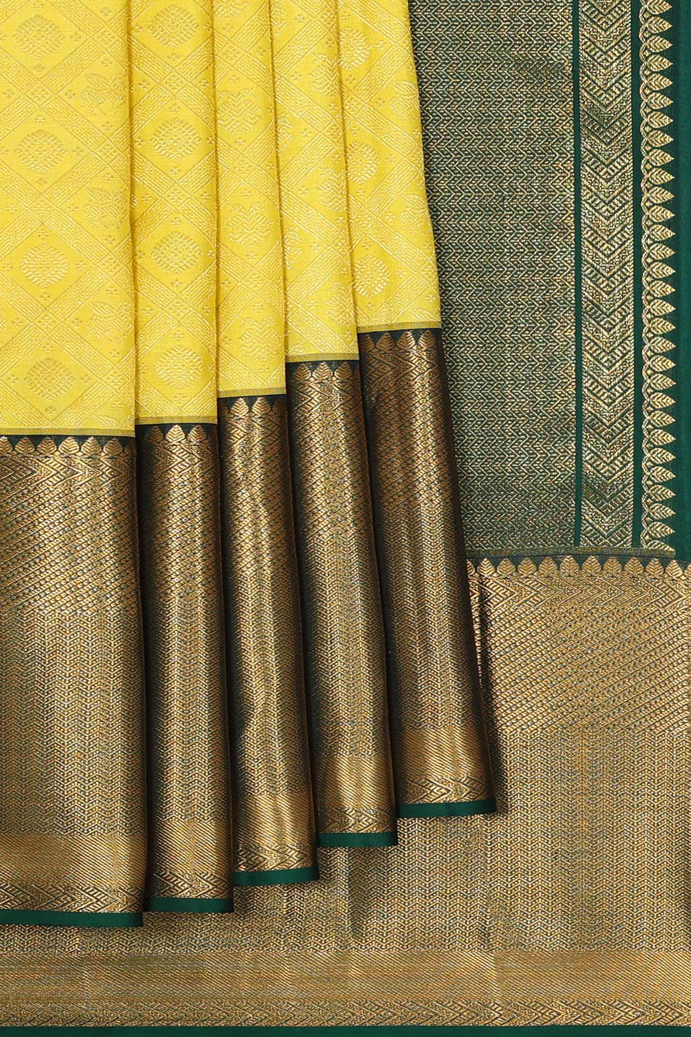 Collection of Kanchipattu Yellow Brocade Saree in a gallery layout