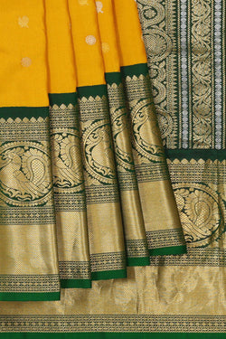 Image of Gadwal Silk Mustard Yellow Saree