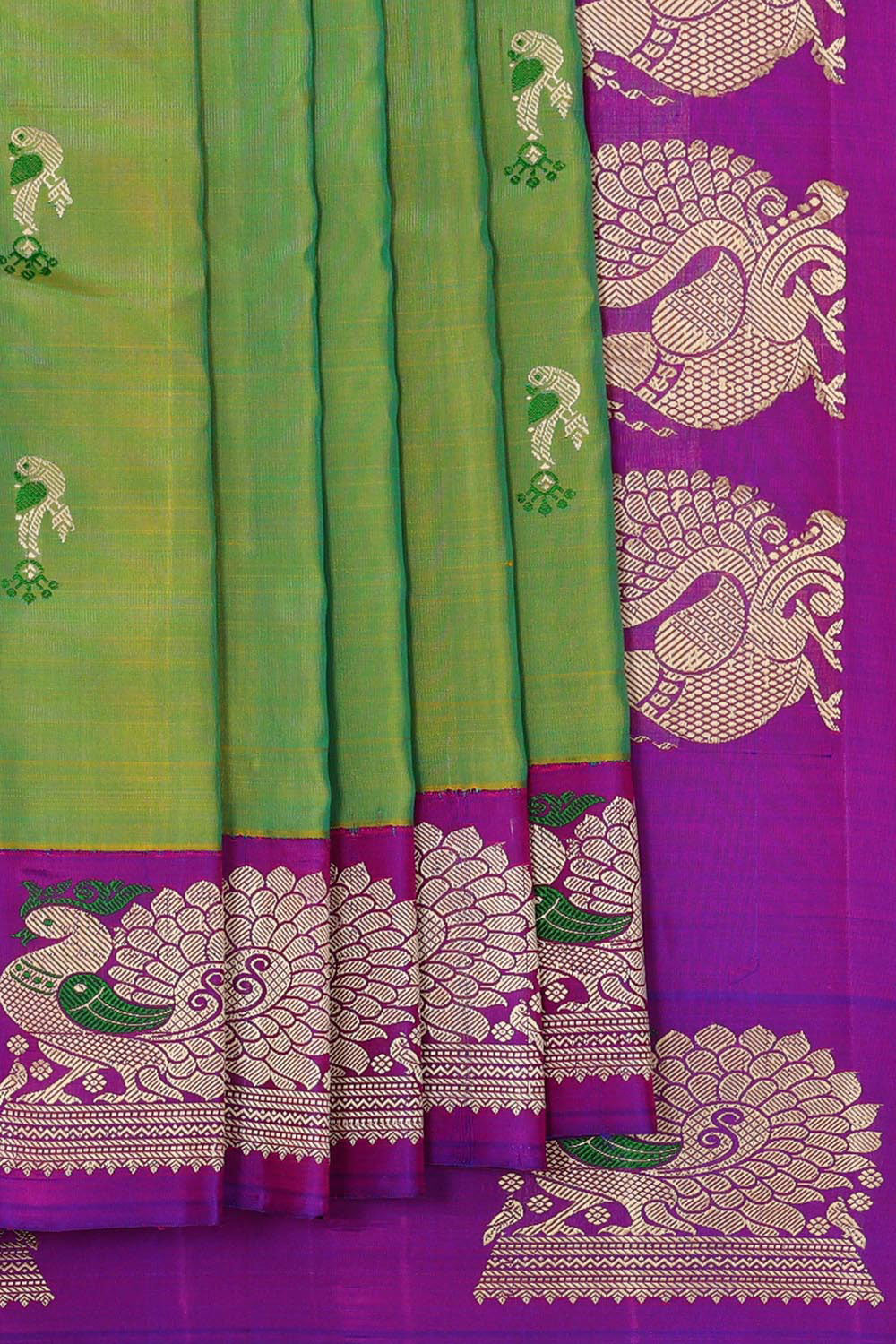 Gadwal Silk Parrot Green Saree