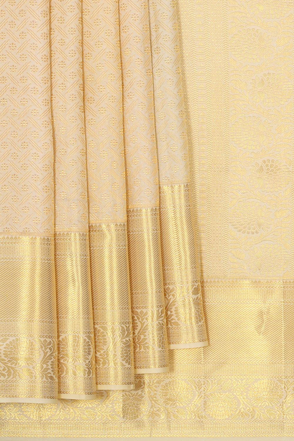 Collection of Kanchipattu Cream Brocade Saree in a gallery layout