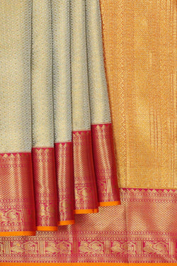 Collection of Kanchipattu Light Pista Green Tissue Brocade Saree in a gallery layout