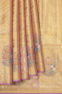 Collection of Kanchipattu Golden Lavender Tissue Brocade Saree in a gallery layout