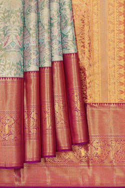 Collection of Kanchipattu Mint Green Tissue Brocade Saree in a gallery layout