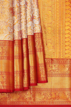 Collection of Kanchipattu Creamy Gold Tissue Brocade Saree in a gallery layout