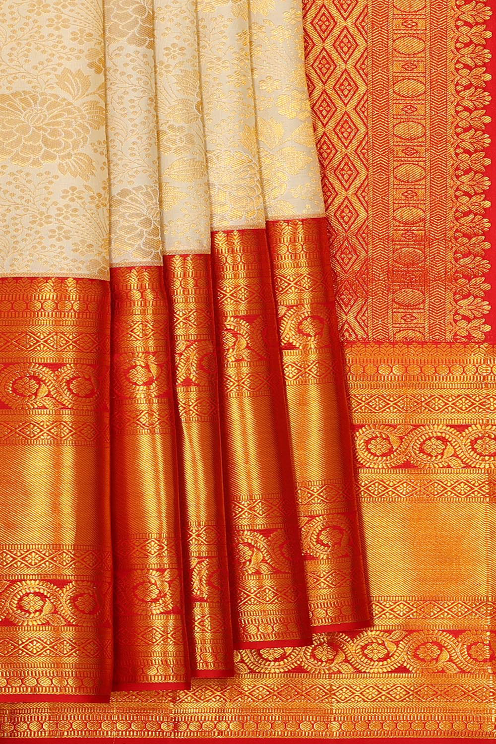 Collection of Kanchipattu Cream Brocade Saree in a gallery layout