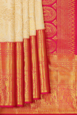 Collection of Kanchipattu Cream Brocade Saree in a gallery layout