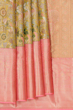 Collection of Kanchipattu Lemon Green Tissue Brocade Saree in a gallery layout