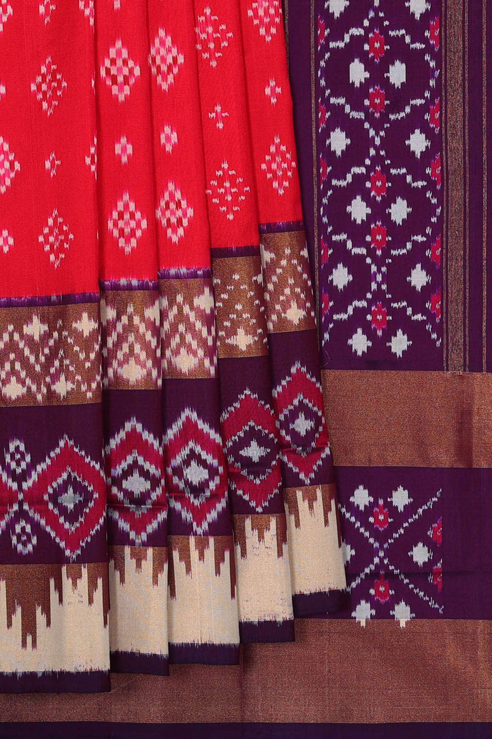 Image of Ikat Silk Red Saree