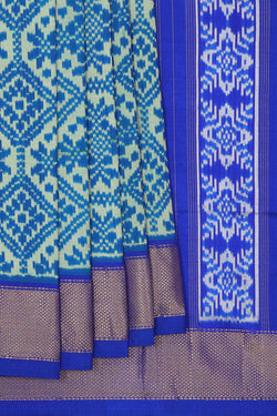 Image of Ikat Silk Cream-Blue Saree