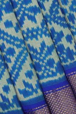 Image of Ikat Silk Cream-Blue Saree