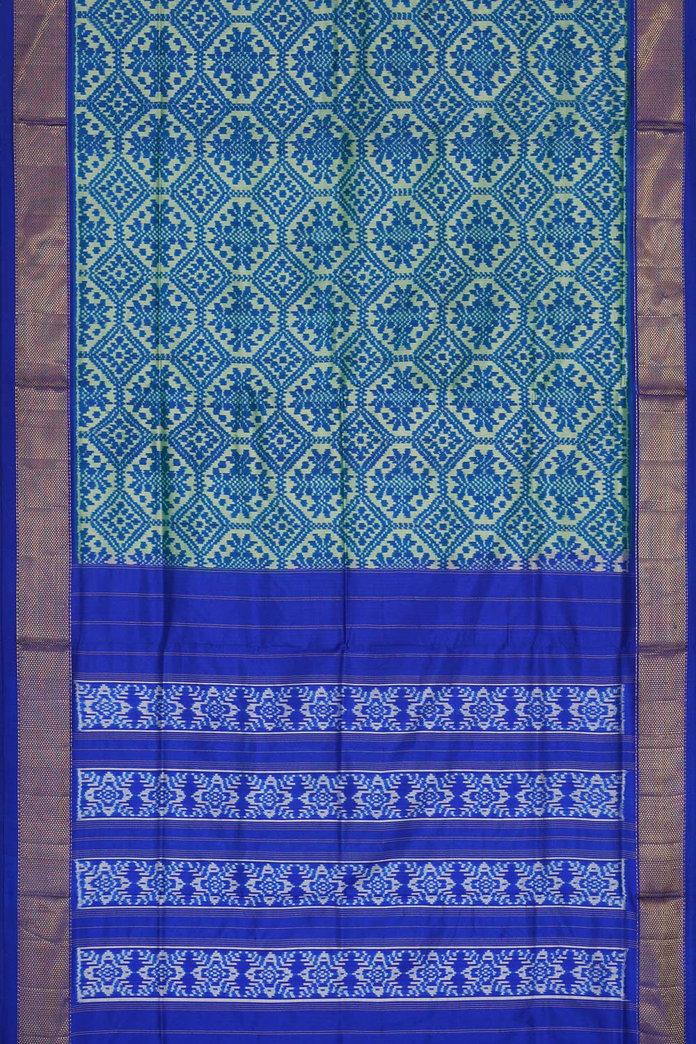 Ikat Silk Cream-Blue Saree