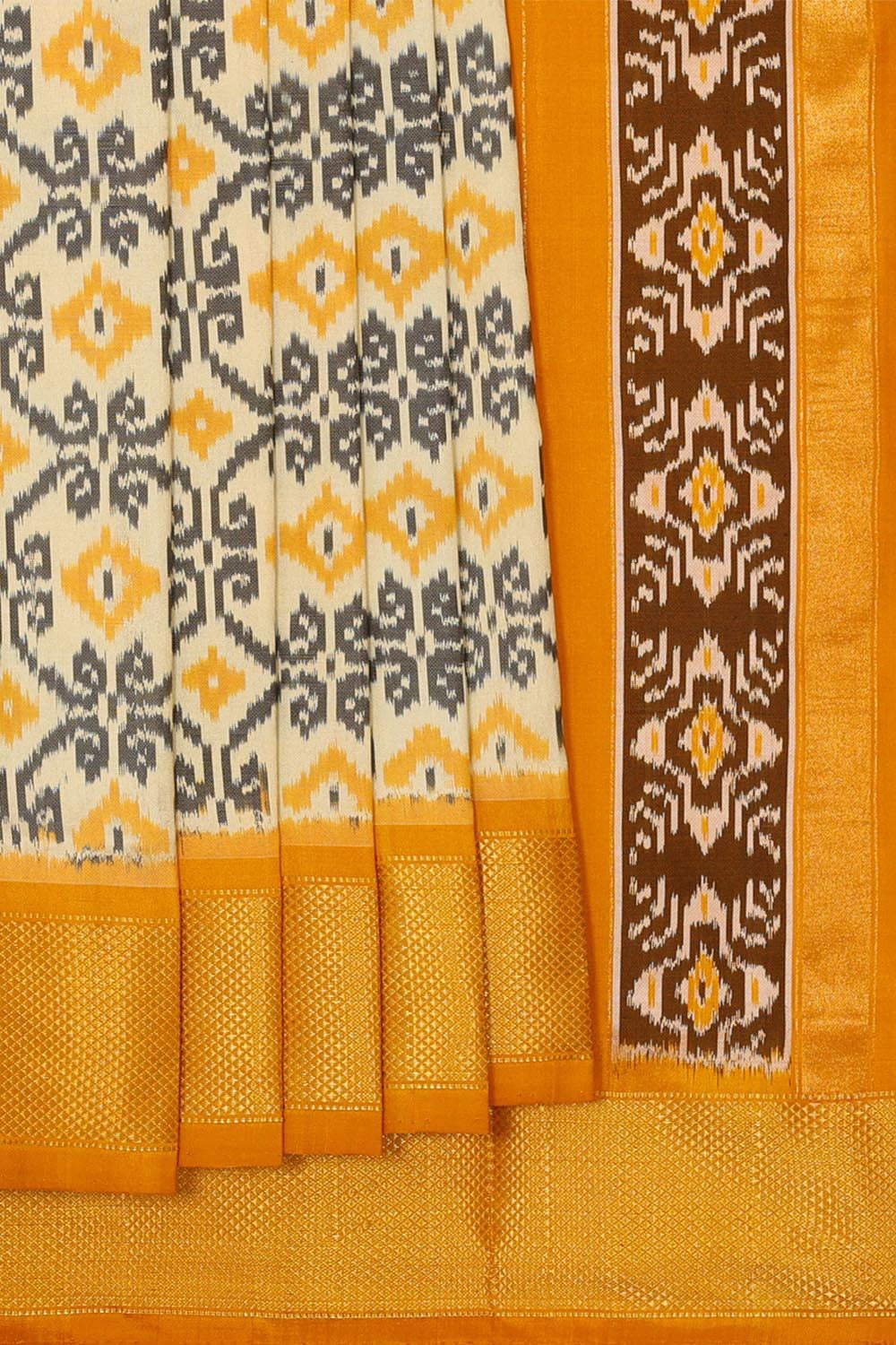 Ikat Silk Cream Saree