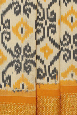 Image of Ikat Silk Cream Saree