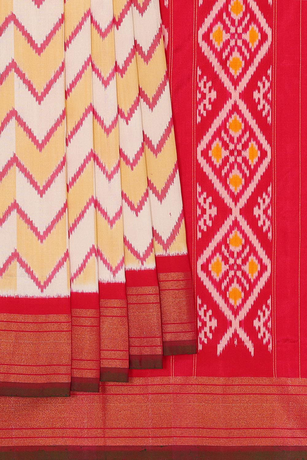 Ikat Silk Cream Saree