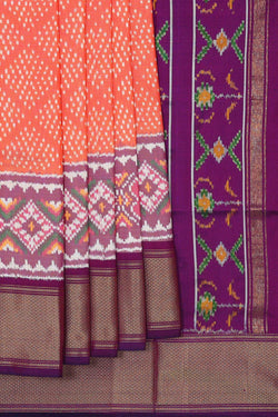 Image of Ikat Silk Peach Saree