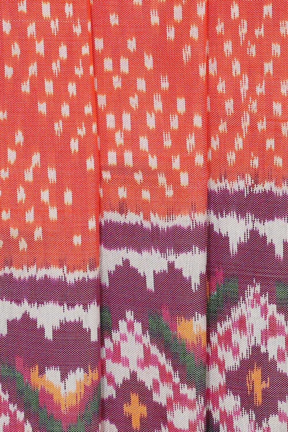 Ikat Silk Peach Saree