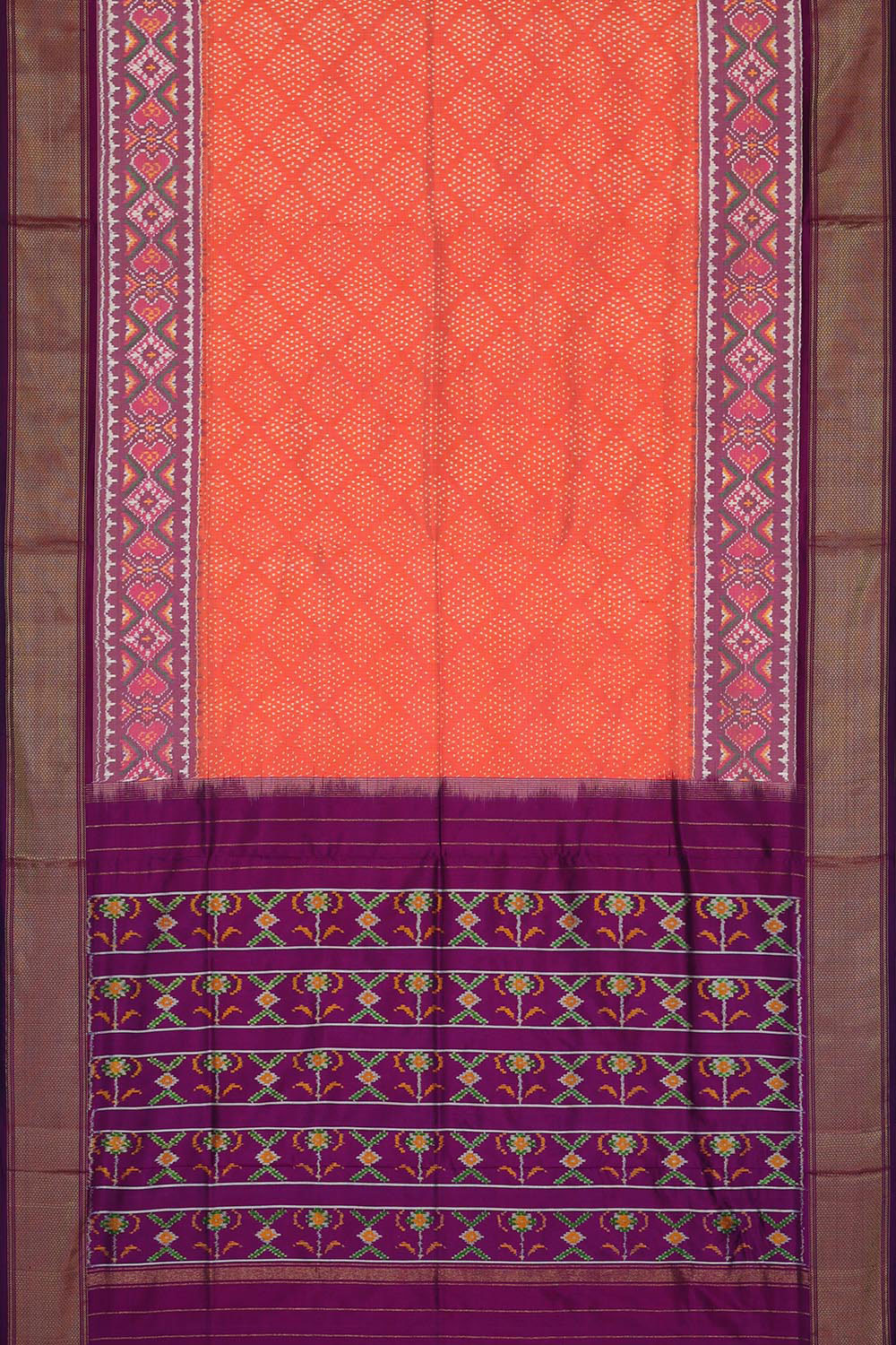 Ikat Silk Peach Saree