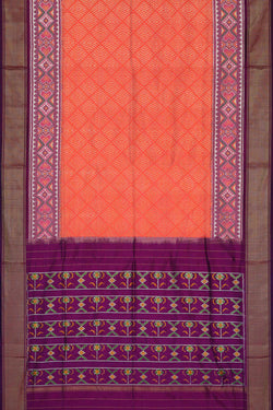 Image of Ikat Silk Peach Saree