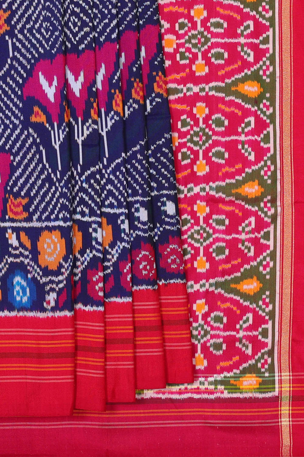 Image of Ikat Silk Navy Blue Saree