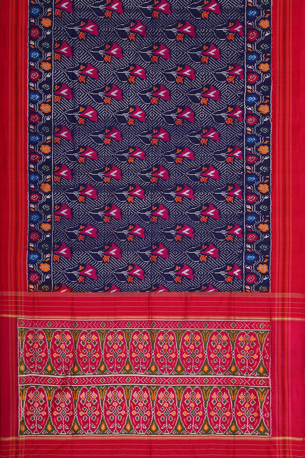 Image of Ikat Silk Navy Blue Saree
