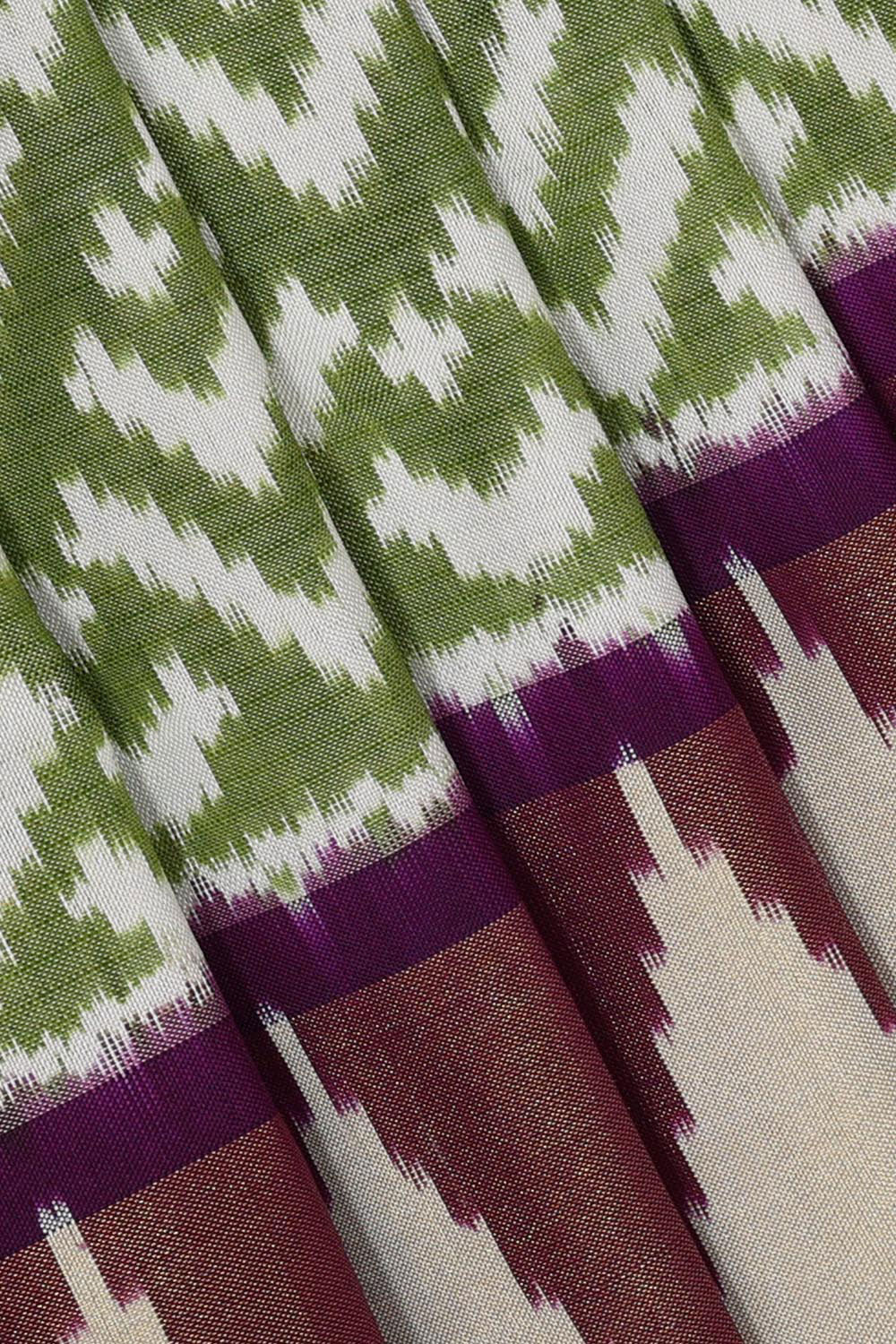 Ikat Silk Pista Green Saree