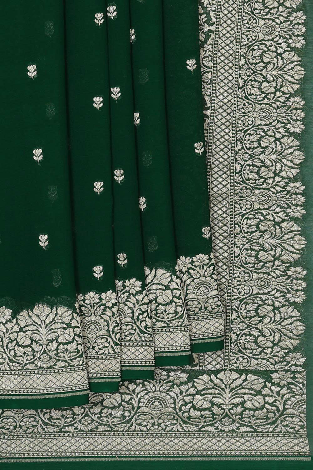 Banarasi Georgette Bottle Green Saree