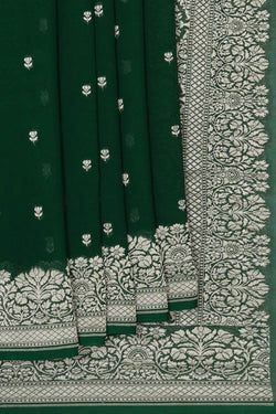 Image of Banarasi Georgette Bottle Green Saree