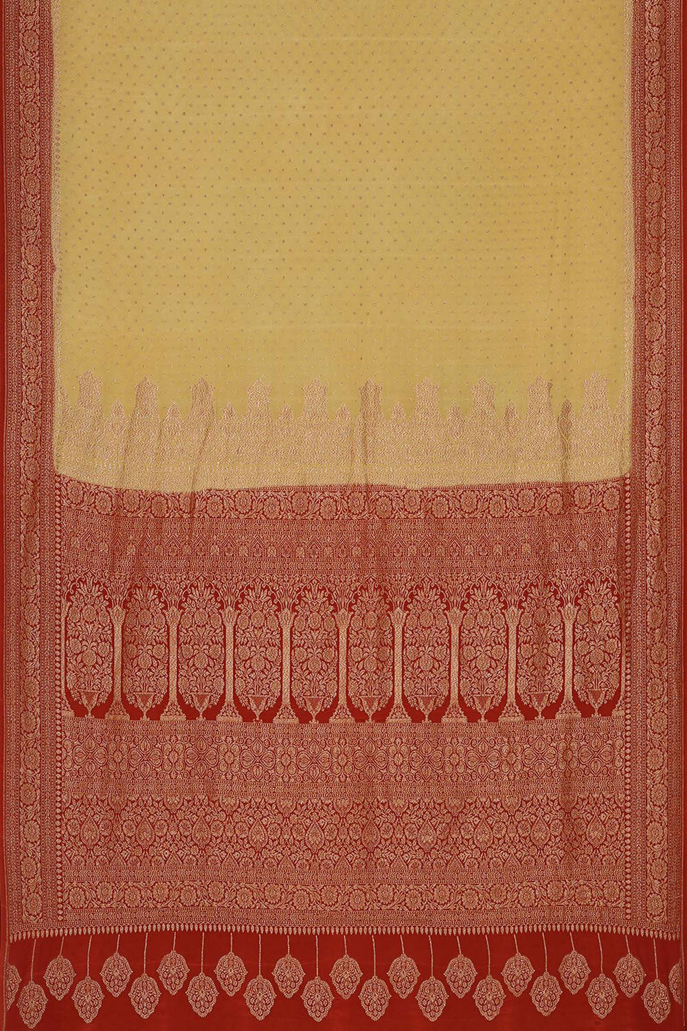 Banarasi Crepe Creamy Yellow Saree