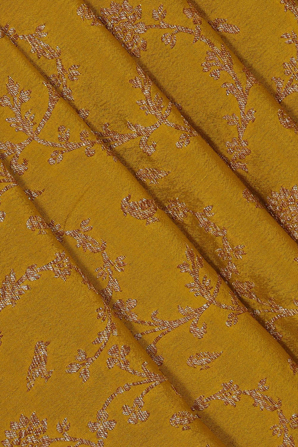 Collection of Banarasi Crepe Mustard Yellow Saree in a gallery layout