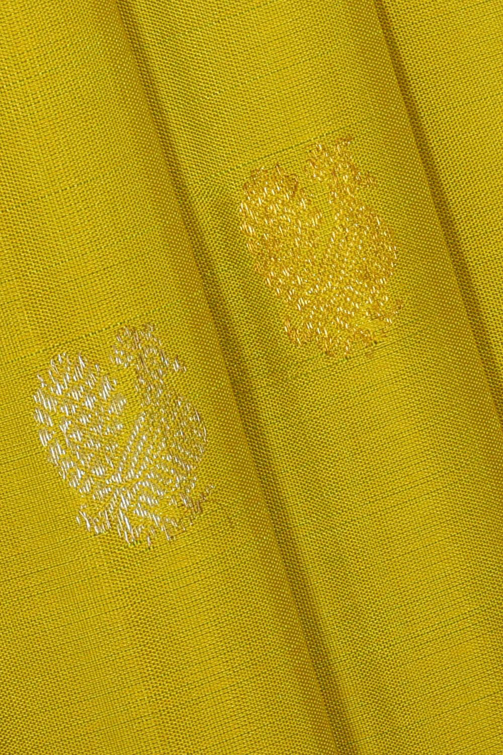 Collection of Kanchipattu Greenish Yellow Brocade Saree in a gallery layout