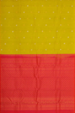 Collection of Kanchipattu Greenish Yellow Brocade Saree in a gallery layout