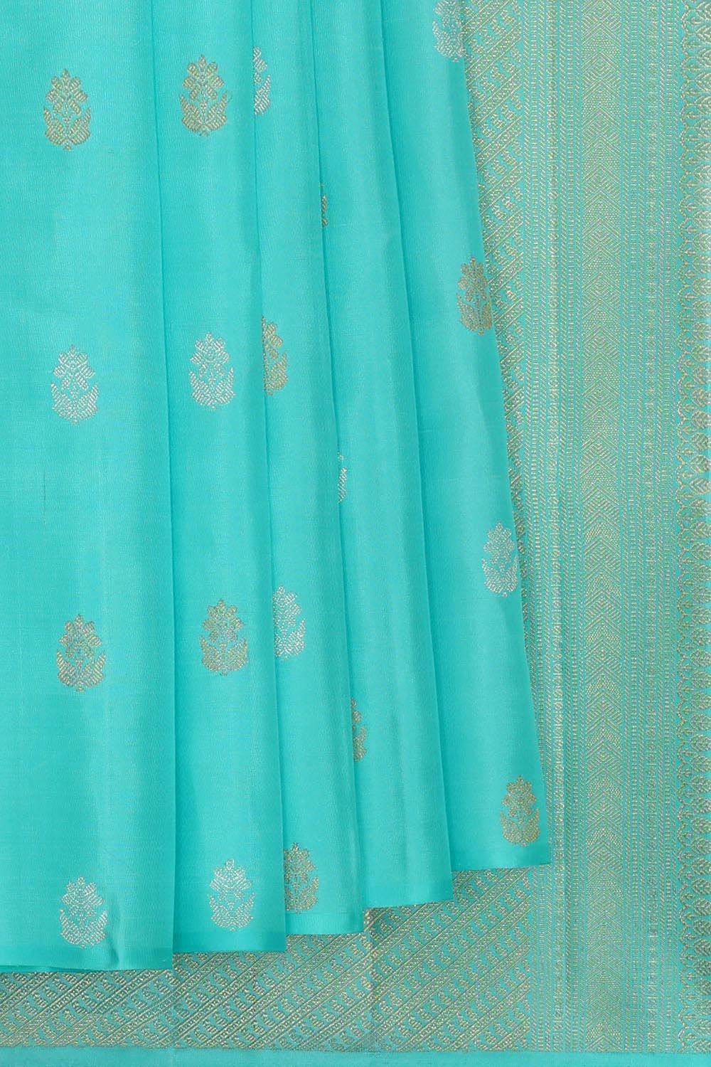 Collection of Kanchipattu Turquoise Blue Brocade Saree in a gallery layout