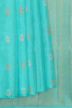 Collection of Kanchipattu Turquoise Blue Brocade Saree in a gallery layout