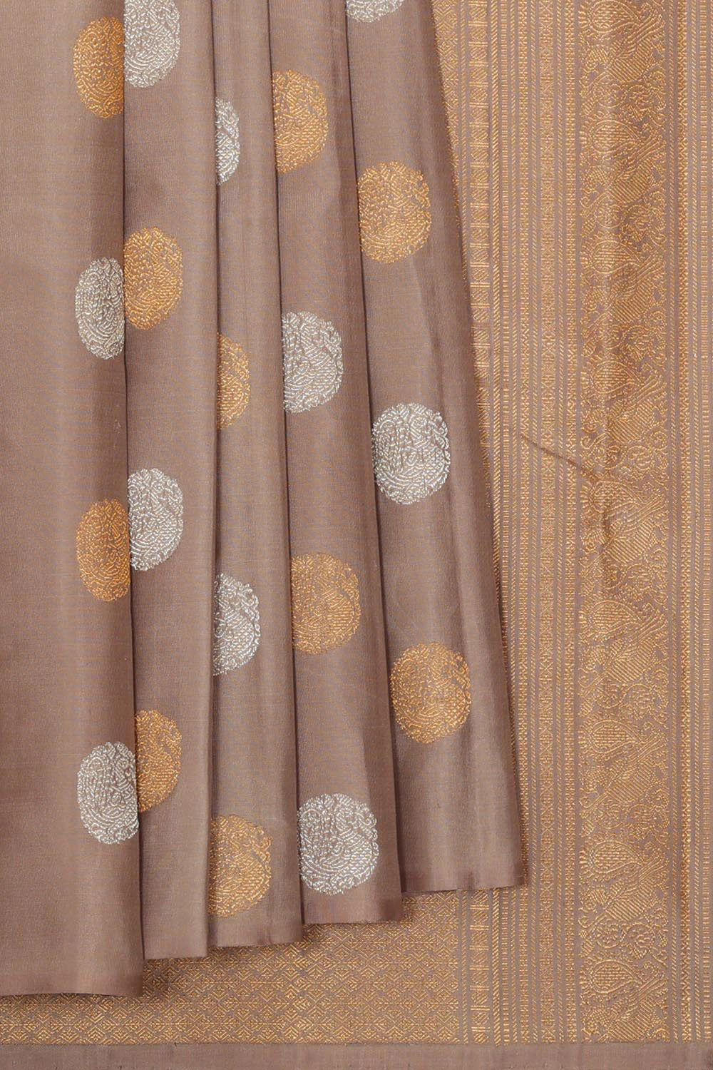 Collection of Kanchipattu Creamy Brown Brocade Saree in a gallery layout