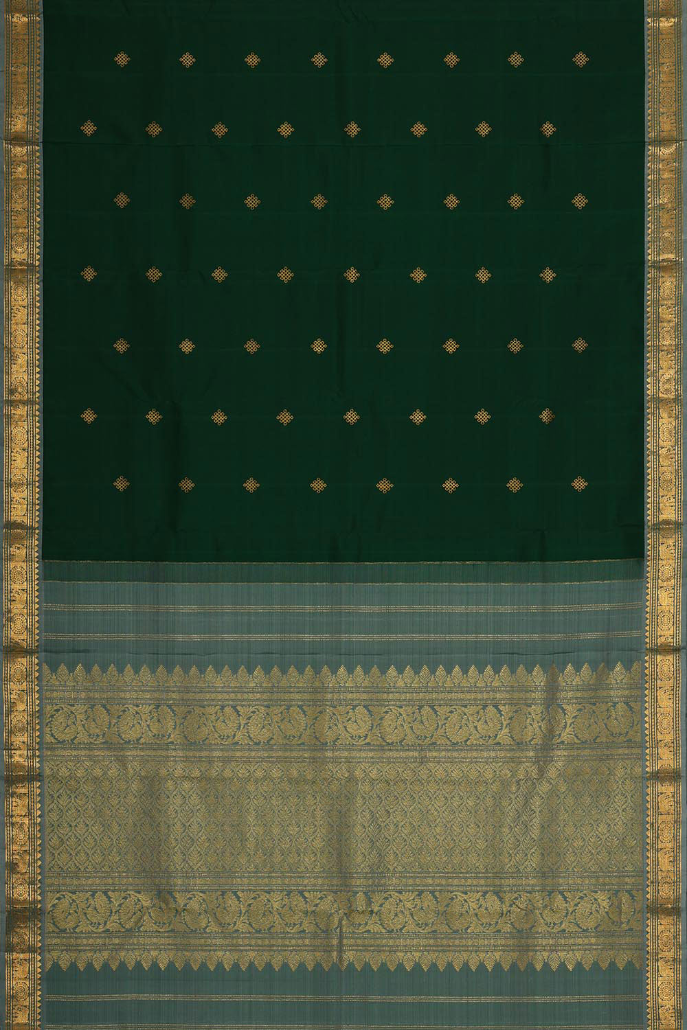 Collection of Kanchipattu Bottle Green Brocade Saree in a gallery layout