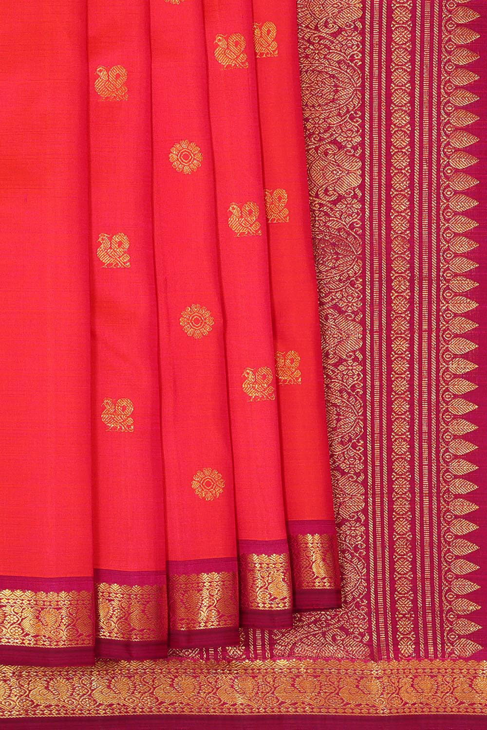 Collection of Kanchipattu Pinkish Red Brocade Saree in a gallery layout