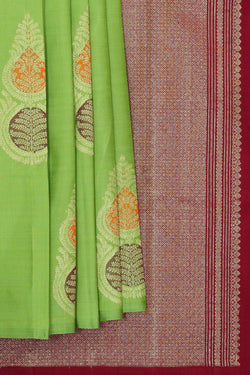 Collection of Kanchipattu Parrot Green Brocade Saree in a gallery layout