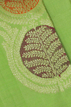 Collection of Kanchipattu Parrot Green Brocade Saree in a gallery layout