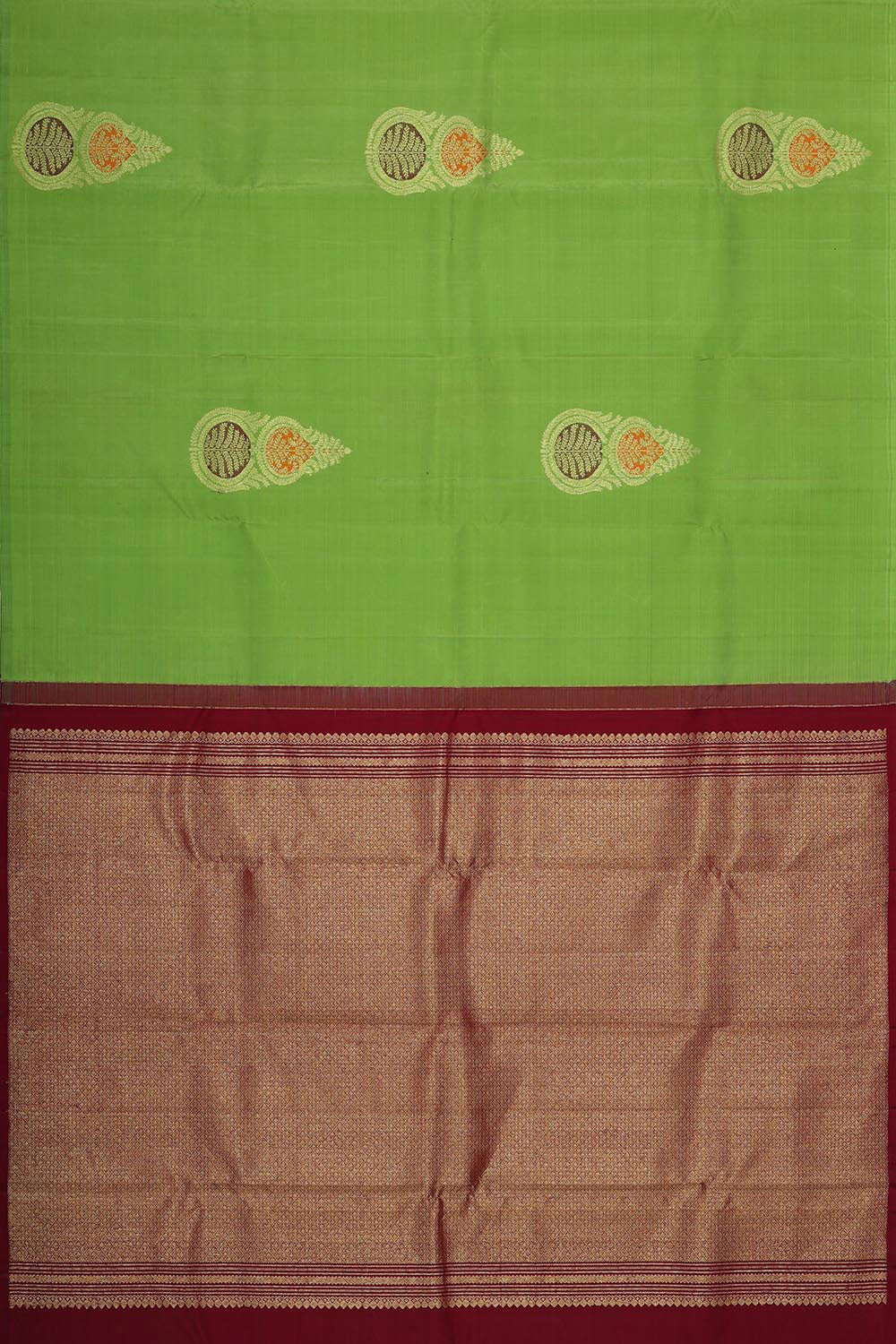 Collection of Kanchipattu Parrot Green Brocade Saree in a gallery layout