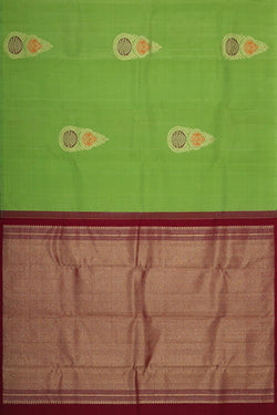 Collection of Kanchipattu Parrot Green Brocade Saree in a gallery layout