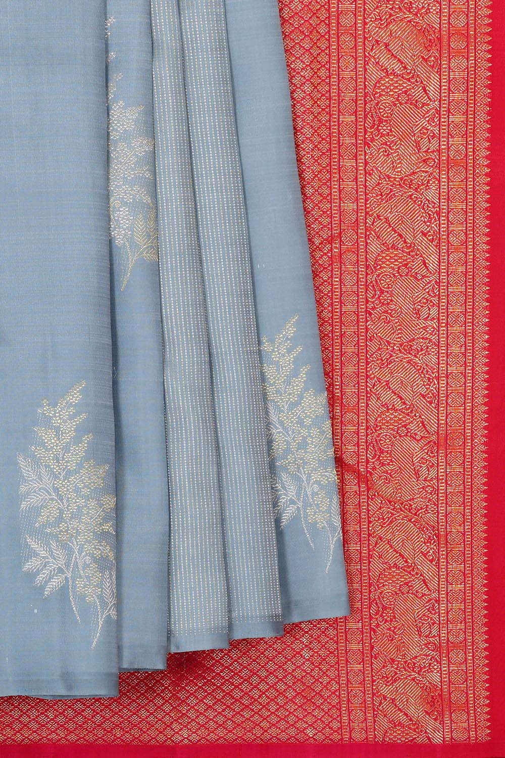 Collection of Kanchipattu Bluish Grey Brocade Saree in a gallery layout