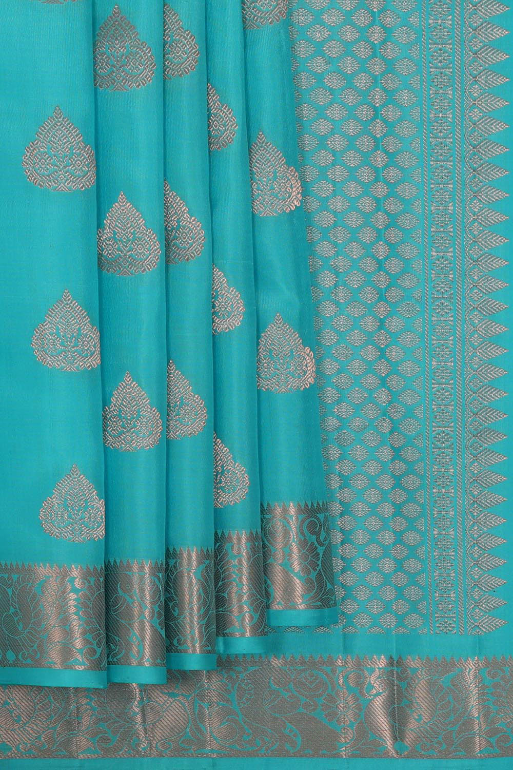 Collection of Kanchipattu Turquoise Blue Brocade Saree in a gallery layout