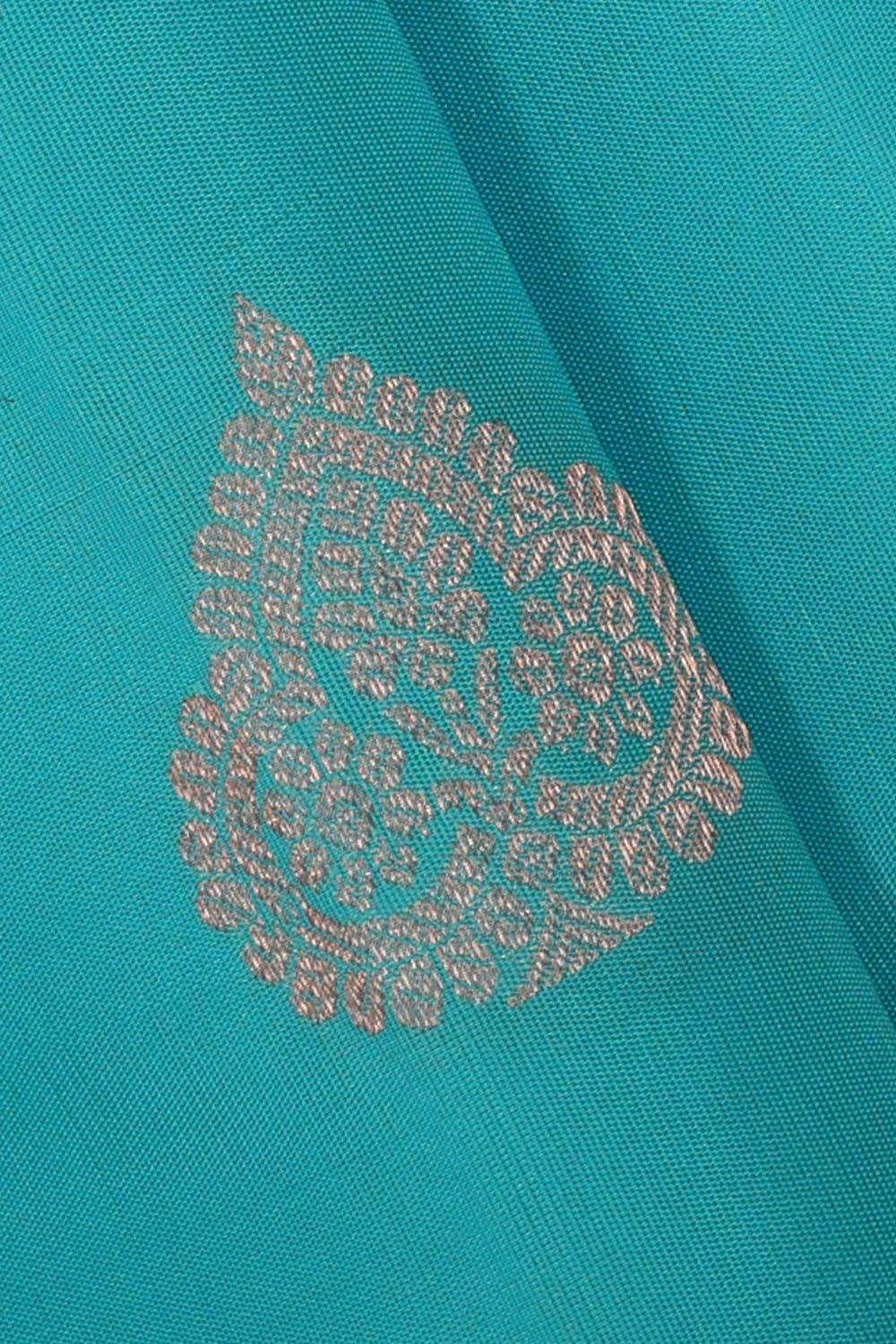 Collection of Kanchipattu Turquoise Blue Brocade Saree in a gallery layout