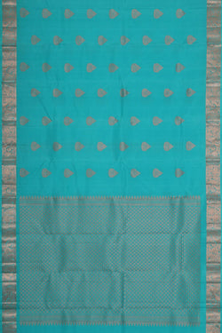 Collection of Kanchipattu Turquoise Blue Brocade Saree in a gallery layout