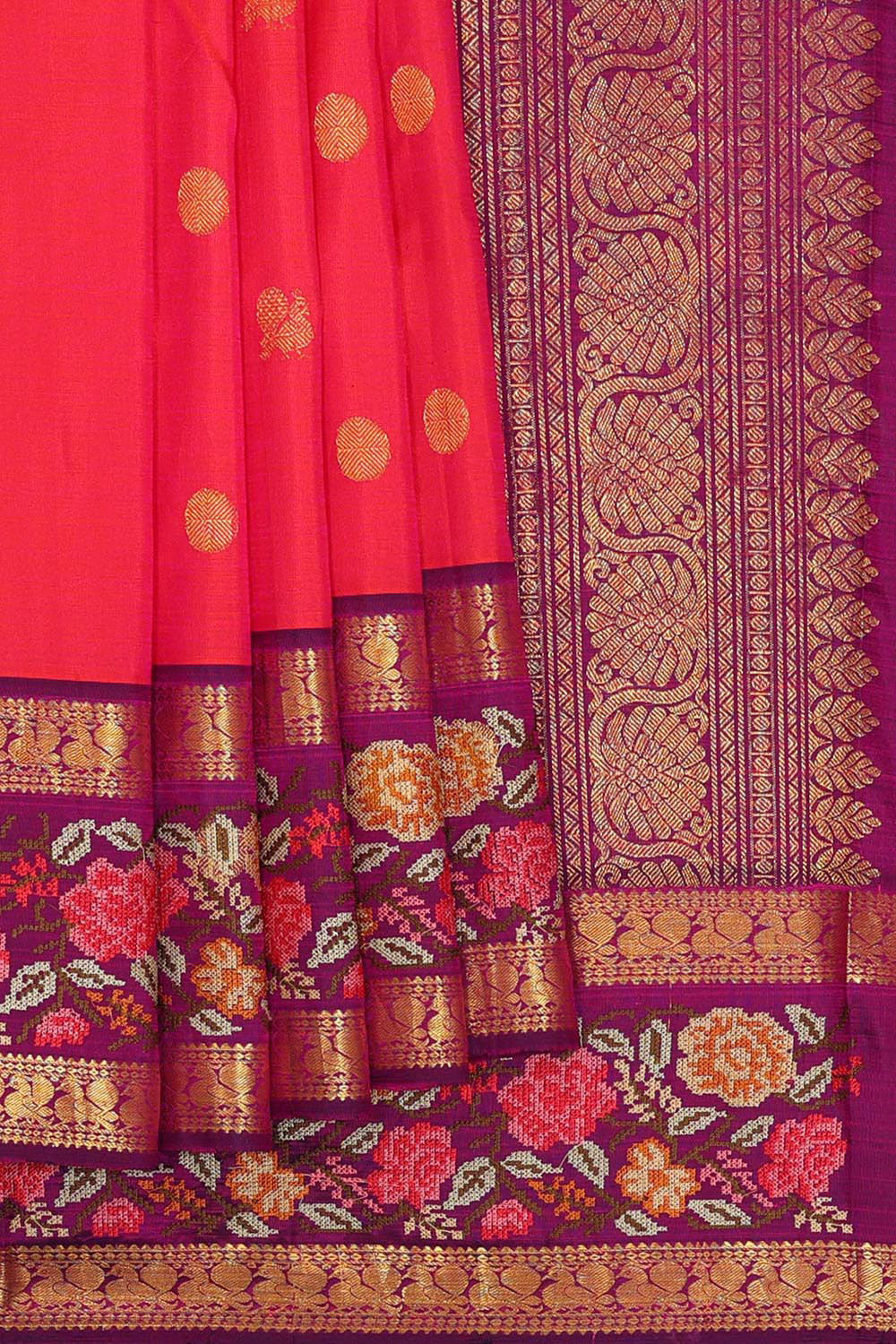 Kanchipattu Pinkish Red Embroidered Saree