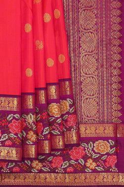 Image of Kanchipattu Pinkish Red Embroidered Saree