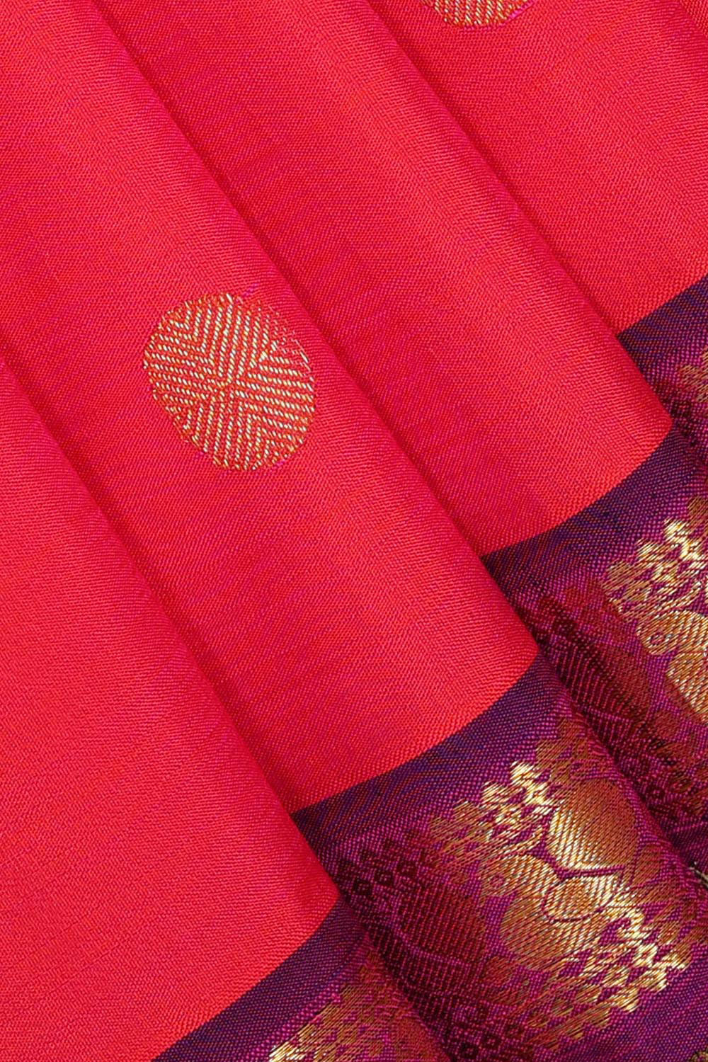 Kanchipattu Pinkish Red Embroidered Saree