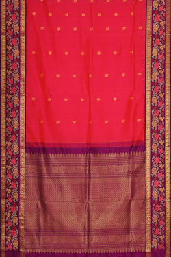 Image of Kanchipattu Pinkish Red Embroidered Saree