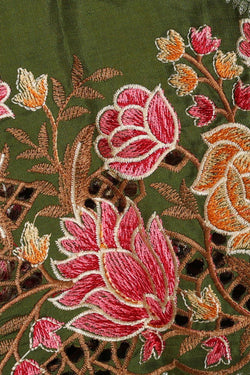 Image of Kanchipattu Forest Green Embroidered Saree