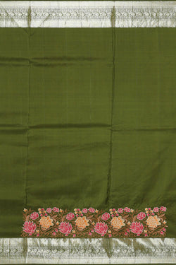 Image of Kanchipattu Forest Green Embroidered Saree